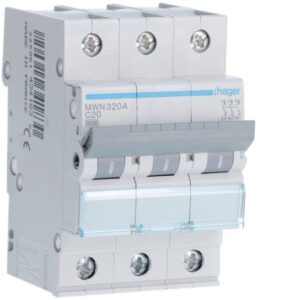 HAGER - Disjoncteur 3kA - C - 3P - 20A - 3M - MWN320A