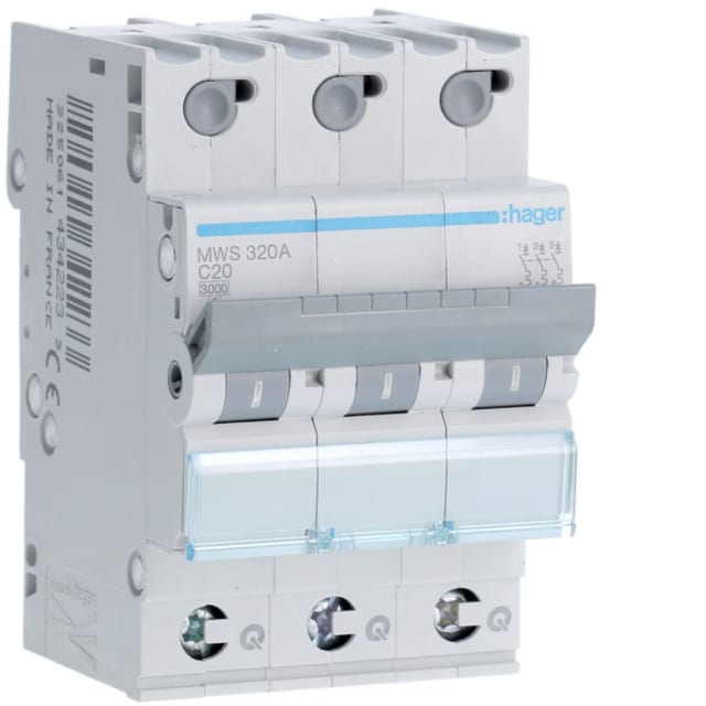 HAGER - Disjoncteur 3kA - C - 3P - 20A - 3M - qc - MWS320A HAGER - Disjoncteur 3kA - C - 3P - 20A - 3M - qc - MWS320A
