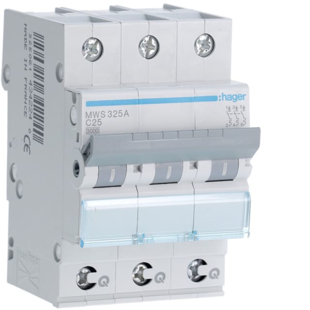 HAGER - Disjoncteur 3kA - C - 3P - 25A - 3M - qc - MWS325A HAGER - Disjoncteur 3kA - C - 3P - 25A - 3M - qc - MWS325A