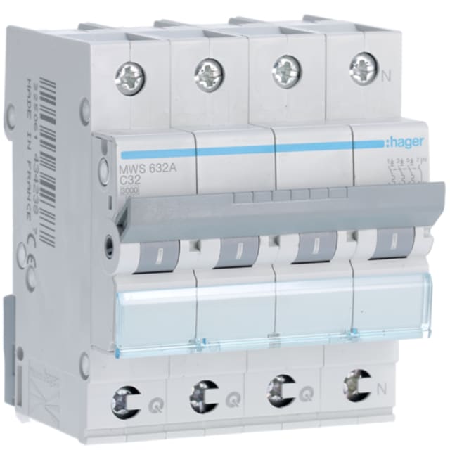 HAGER - Disjoncteur 3kA - C - 3P+N - 32A - 4M - qc - MWS632A HAGER - Disjoncteur 3kA - C - 3P+N - 32A - 4M - qc - MWS632A