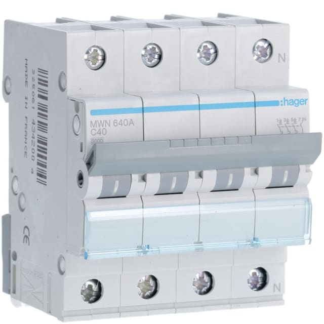 HAGER - Disjoncteur 3kA - C - 3P+N - 40A - 4M - MWN640A HAGER - Disjoncteur 3kA - C - 3P+N - 40A - 4M - MWN640A