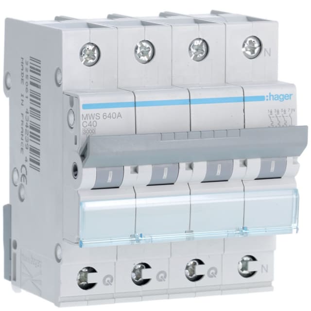 HAGER - Disjoncteur 3kA - C - 3P+N - 40A - 4M - qc - MWS640A HAGER - Disjoncteur 3kA - C - 3P+N - 40A - 4M - qc - MWS640A