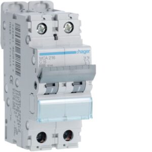 HAGER - Disjoncteur 6kA - C - 2P - 16A - 2M. - MCA216