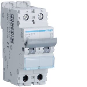 HAGER - Disjoncteur 6kA - C - 2P - 20A - 2M. - MCA220