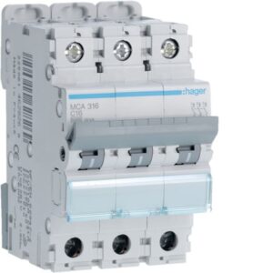 HAGER - Disjoncteur 6kA - C - 3P - 16A - 3M. - MCA316