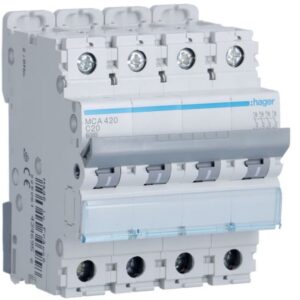 HAGER - Disjoncteur 6kA - C - 4P - 20A - 4M. - MCA420