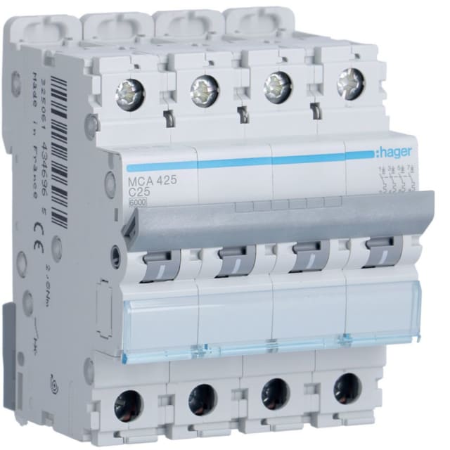 HAGER - Disjoncteur 6kA - C - 4P - 25A - 4M. - MCA425 HAGER - Disjoncteur 6kA - C - 4P - 25A - 4M. - MCA425
