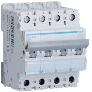 HAGER - Disjoncteur 6kA - C - 4P - 50A - 4M. - MCA450