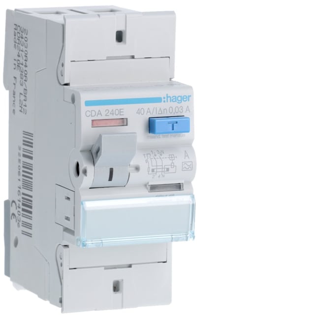 HAGER - Interrupteur différentiel 2P 40A 30mA type A - CDA240E HAGER - Interrupteur différentiel 2P 40A 30mA type A - CDA240E