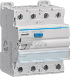 HAGER - Interrupteur différentiel. 3P+N 80A 30mA A - CDA680E