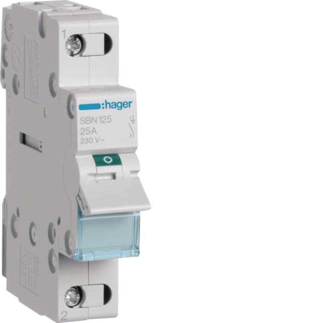 HAGER - Interrupteur modulaire 1 pôle 25A - SBN125 HAGER - Interrupteur modulaire 1 pôle 25A - SBN125