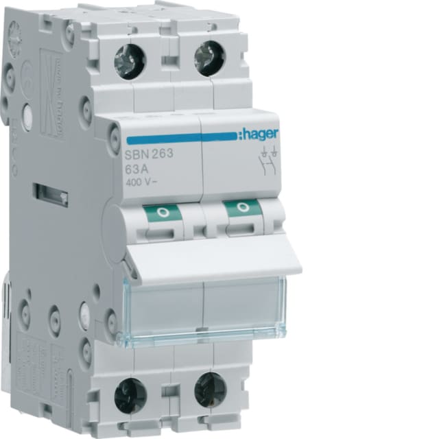 HAGER - Interrupteur modulaire 2 pôles 63A - SBN263 HAGER - Interrupteur modulaire 2 pôles 63A - SBN263