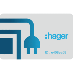 Badge RFID administrateur pour borne de recharge avec logo hager et identifiant e408ea58