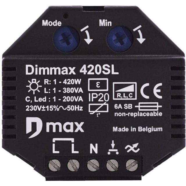 HUPPERTZ DM420SL Variateur LED 420 W Variateur LED encastrable 420 W dimmable avec réglages Mode et Min, bornes de raccordement et marquage IP20