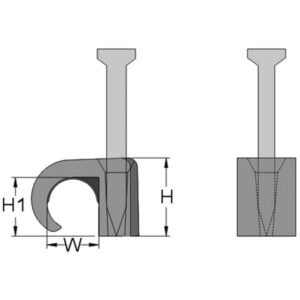 Clip câble rond gris avec clou 45 mm pour fixation de câble 18 à 22 mm