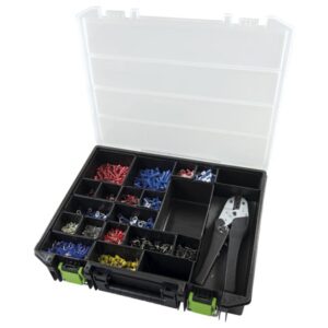 Coffret de rangement avec cosses et embouts isolés assortis pince de sertissage incluse