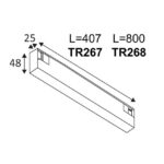 Luminaire linéaire rail 48V noir mat DALI 3000K 18W dimensions 25 x 48 mm longueur 407 mm