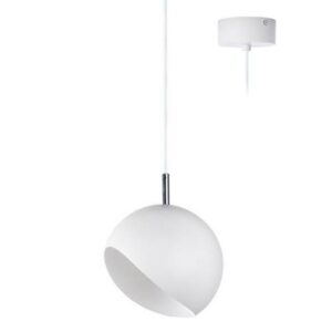 Suspension LED blanche mate sphérique 10W 3000K 650lm avec câble blanc et rosace ronde