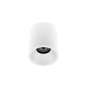 Plafonnier cylindrique rond blanc mat avec optique encastrée noire
