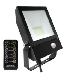 Projecteur LED 50W 3000K noir avec détecteur PIR, dimensions 242 x 48 x 173 mm