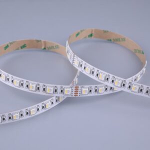 Ruban LED RGBW 24V IP20 blanc avec puces LED et connecteurs visibles