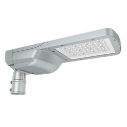Lampadaire LED public gris 80W 4000K avec fixation latérale et optique rectangulaire