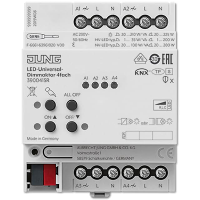 Jung - Actionneur télévariateur KNX universel LED 4-voies - 390041SR Jung - Actionneur télévariateur KNX universel LED 4-voies - 390041SR
