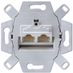 Prise RJ45 double encastrable Cat 6A blindée avec deux ports et connecteur réseau blanc