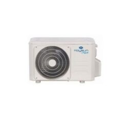 Unité extérieure de climatisation blanche avec ventilateur frontal et logo KAYSUN