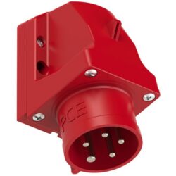Prise murale triphasée 16A 5P 400V rouge, configuration visible