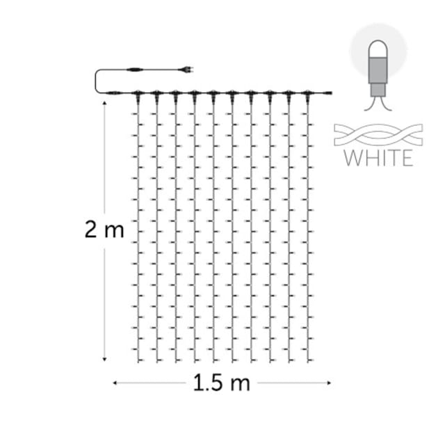 KERSTVERLICHTING Rideau lumineux LED blanc froid Rideau lumineux LED extérieur 1,5 x 2 m blanc froid avec 2 mètres de hauteur et 1,5 m de largeur