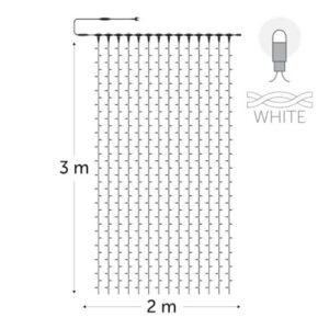 KERSTVERLICHTING - Curtainlight LED rubber 2x3m 490L cold white 64W outdr 10 conn (wh wire) - CL-LED-2X3-230V-W-W