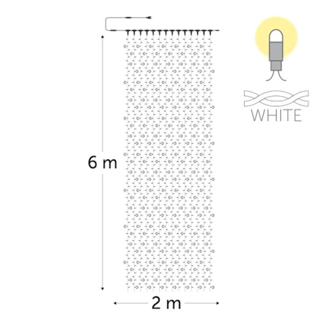 Rideau lumineux LED KERSTVERLICHTING blanc chaud Rideau lumineux LED extérieur blanc chaud 2 x 6 m avec câble supérieur et 64W