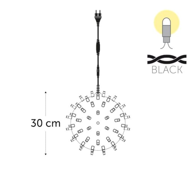 Boule lumineuse LED KERSTVERLICHTING 30 cm Boule lumineuse LED extérieure 30 cm blanc chaud 7W câble noir