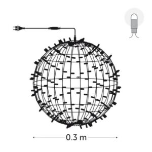 Boule lumineuse LED extérieure 30 cm noir avec câble et ampoule blanc froid