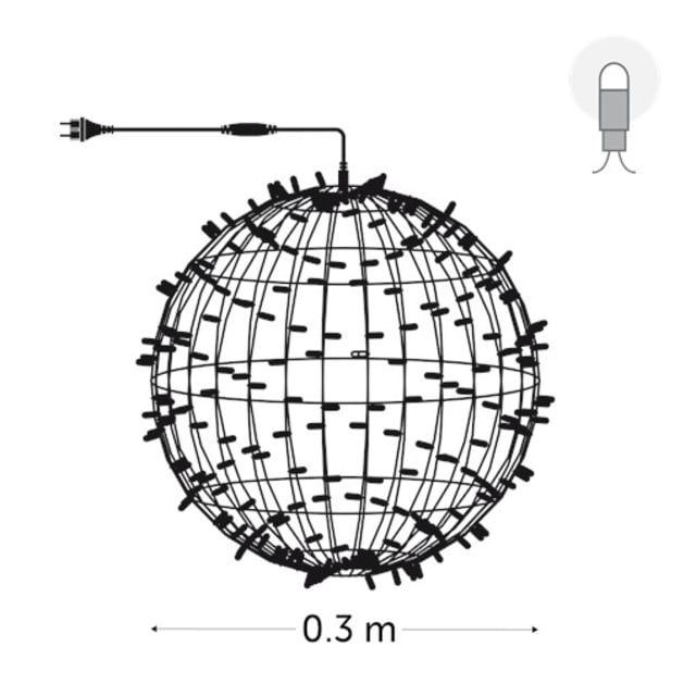 KERSTVERLICHTING - Playlight bol LED 30cm 120L cold white 18W outdoor 12 conn. (rubber wire) - PLS-LED-0.3-230V-W KERSTVERLICHTING - Playlight bol LED 30cm 120L cold white 18W outdoor 12 conn. (rubber wire) - PLS-LED-0.3-230V-W
