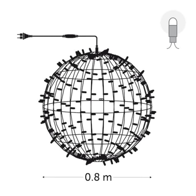 Boule lumineuse LED extérieure KERSTVERLICHTING Boule lumineuse LED extérieure 80 cm blanc froid 74 W structure métallique noire