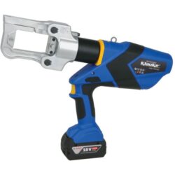 Pince électro hydraulique sur batterie bleue et noire avec tête ouverte pour sertissage