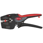 Pince à dénuder multifonction noire et rouge avec mâchoires automatiques et poignées ergonomiques