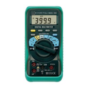 Multimètre numérique portable avec écran LCD affichant 399,9 et sélecteur rotatif central