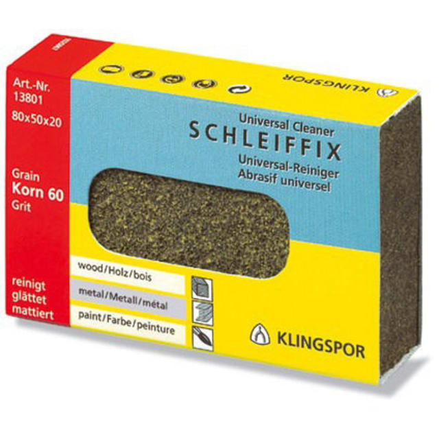Klingspor Polyflex Bloc abrasif universel Bloc abrasif universel grain 60 80x50x20 avec fenêtre centrale et emballage jaune rouge