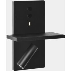 Applique liseuse LED noire 2700K avec tablette, configuration visible