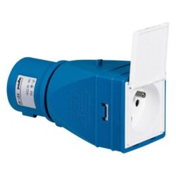 Adaptateur Tempra 16A 230V 2P+T avec volet, configuration visible