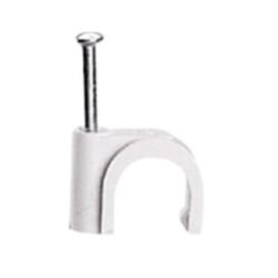 Attache câble rond 6 mm blanc avec pointe 25 mm pour fixation murale