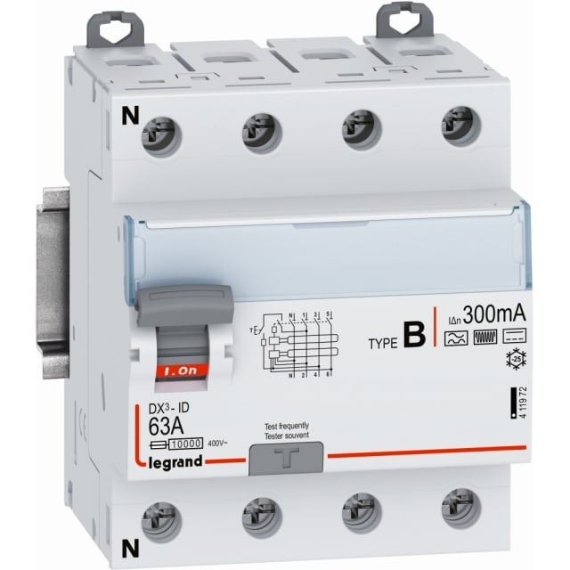 LEGRAND - Diff.schak.type B - 4P - 63A 230/400V - 300mA - 4 mod - 411972 LEGRAND - Diff.schak.type B - 4P - 63A 230/400V - 300mA - 4 mod - 411972