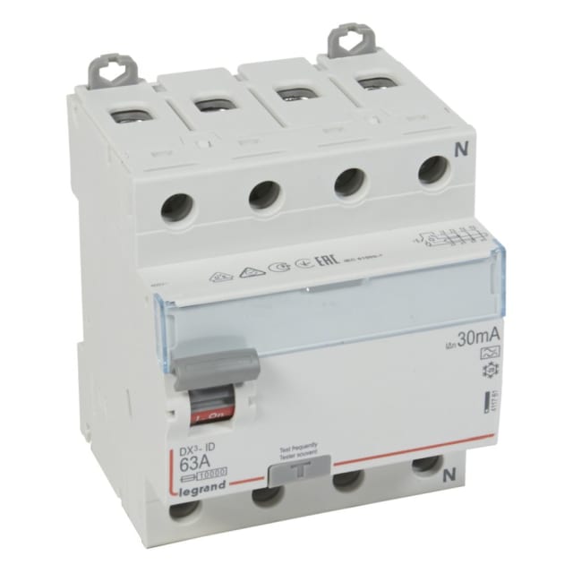 LEGRAND - Interrupteur différentiel DX³ 4P 30mA 63A Type A - 4 modules - 411761 LEGRAND - Interrupteur différentiel DX³ 4P 30mA 63A Type A - 4 modules - 411761