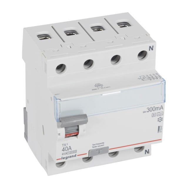 LEGRAND - Interrupteur différentiel TX³ 4P 300mA 40A Type A-S - 4 modules - 411947 LEGRAND - Interrupteur différentiel TX³ 4P 300mA 40A Type A-S - 4 modules - 411947