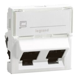 Prise double RJ45 Cat 6 UTP 45° blanc, configuration visible