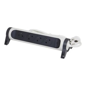 Multiprise rotative blanche et noire 6 prises avec fixation latérale et câble 3 m