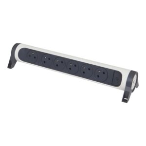 Multiprise rotative fixable blanche et noire avec six prises et pattes de fixation